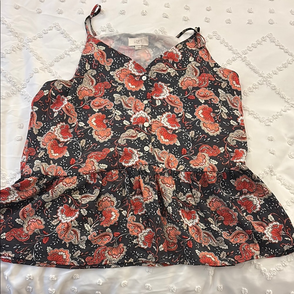 Loft Women's Floral Sleeveless Top - Red and Black